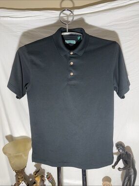 Cubavera Men's Black Polo with Contrast Wood-Tone Buttons